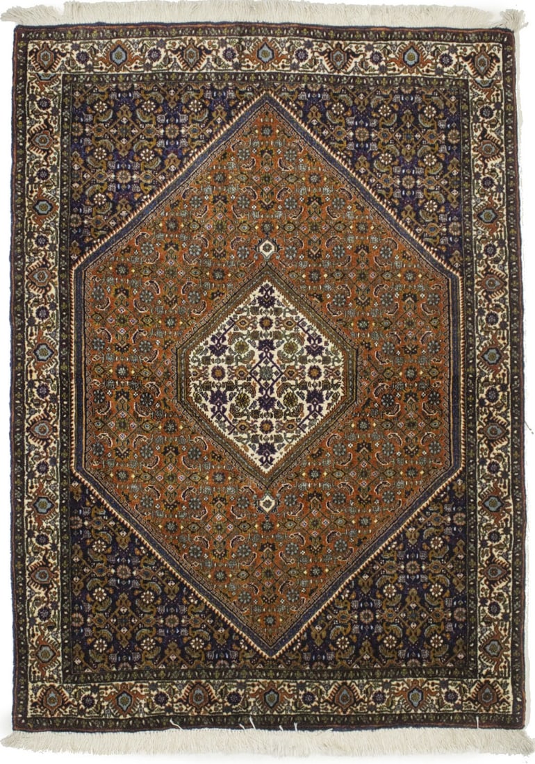 Hand-Knotted Vintage Floral Wool Rug 3'8 x 5'2 Orange Cream Burgundy (1 of 12)