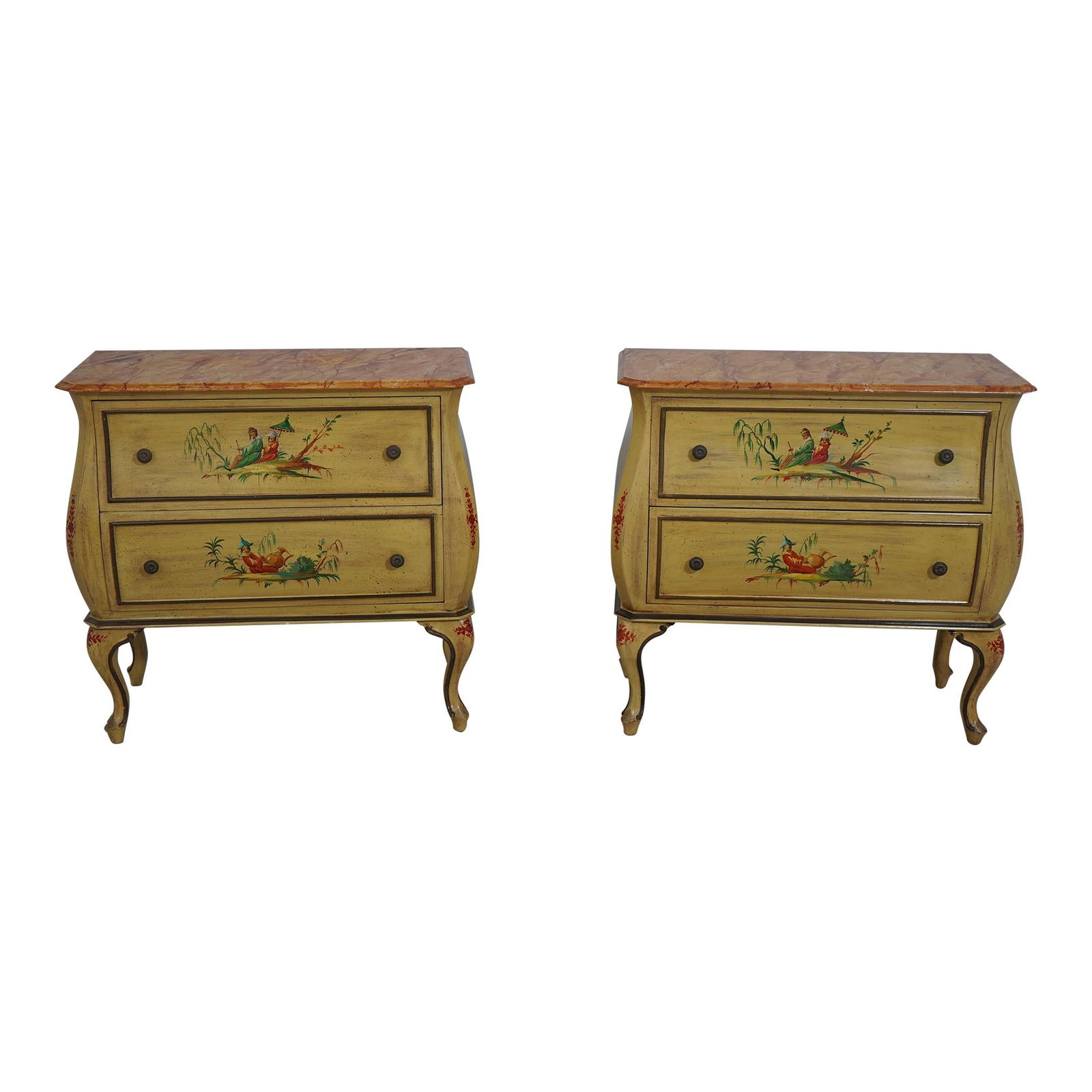 Elegant Pair of Chinoiserie Commodes with Faux Marble Tops (1 of 10)