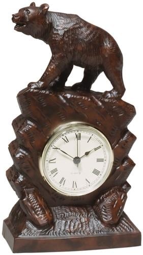 Hand-Painted Lodge Style Bear Walk Mantel Clock Resin 9H: Hand-Painted Lodge Style Bear Walk Mantel Clock Resin 9H This beautifully crafted Hand-Painted Tall Bear Walk Mantel Clock showcases a charming lodge style, perfect for adding a rustic touch to your h