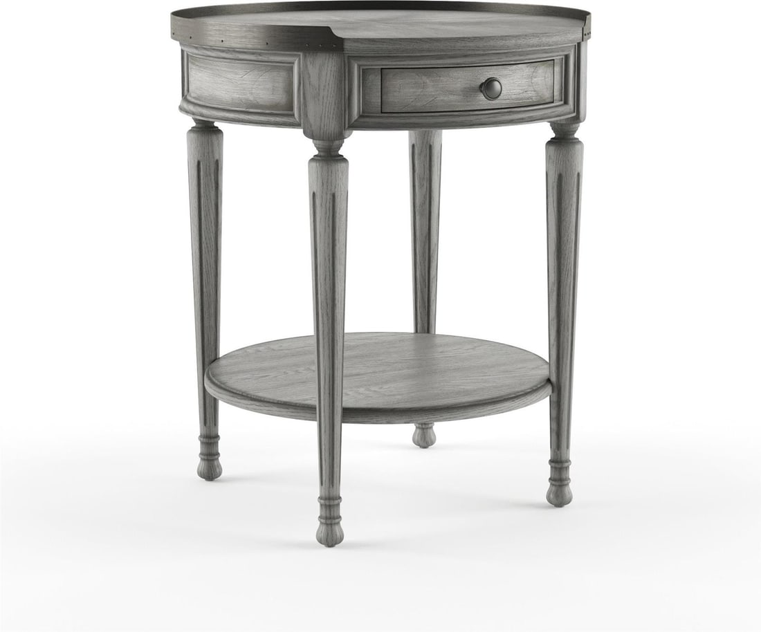 Butler Sampson Gray Transitional Side Table 26H 22W 22D: Butler Sampson Gray Transitional Side Table 26H 22W 22D Enhance your living space with the Sampson Gray Side Table, a perfect blend of style and functionality. This transitional-style side table featu