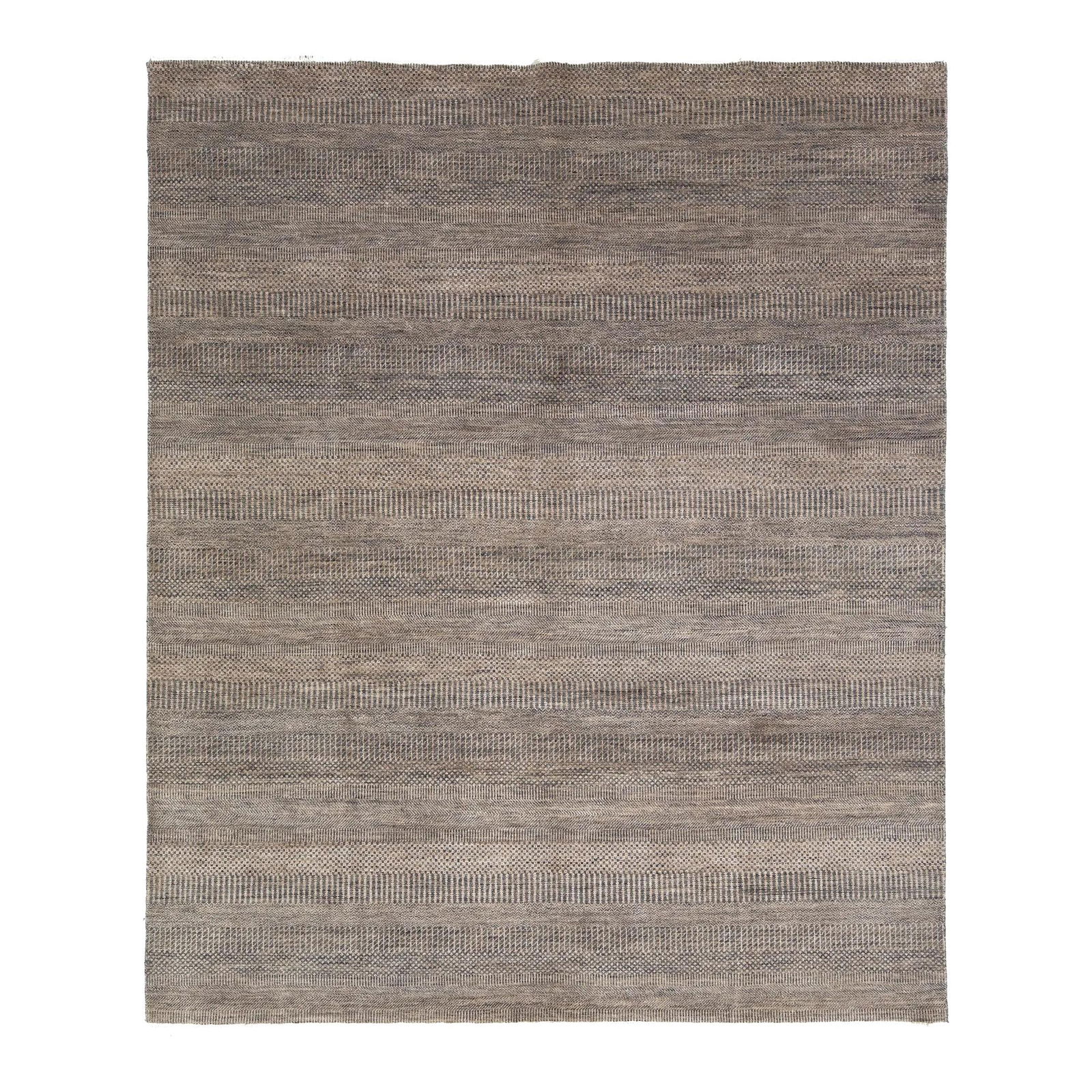 Handmade Brown Wool Rug with Geometric Pattern 8'1" x 9'7": Handmade Brown Wool Rug with Geometric Pattern 8'1" x 9'7" Enhance your living space with this elegant hand-knotted wool rug, featuring a contemporary design. The meticulously crafted field in rich br