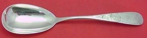 Kirk Mayflower Sterling Silver Ovoid Berry Spoon 10 Inch Monogrammed: Kirk Mayflower Sterling Silver Ovoid Berry Spoon 10 Inch Monogrammed This exquisite Mayflower Berry Spoon by Kirk is crafted from high-quality sterling silver, showcasing the elegant Mayflower pattern