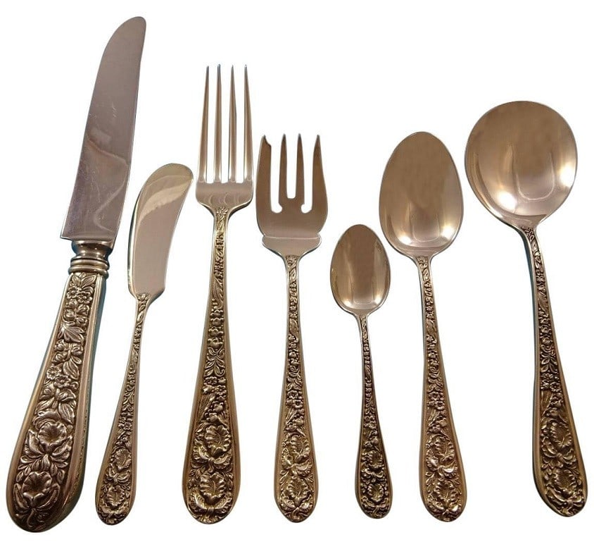 Kirk-Stieff Corsage Sterling Silver Flatware Set 90 Pieces Service for 12: Kirk-Stieff Corsage Sterling Silver Flatware Set 90 Pieces Service for 12 Enhance your dining experience with this stunning Corsage pattern Sterling Silver Flatware Set by Kirk-Stieff. Crafted between
