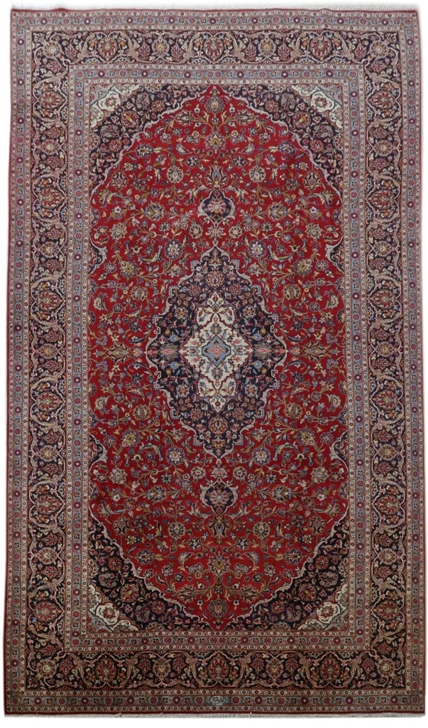 Handcrafted 10' x 16' Red Persian Signed Kashan Rug: Handcrafted 10' x 16' Red Persian Signed Kashan Rug Free continental US Shipping Experience the artistry of Persian craftsmanship with this stunning large Kashan rug, measuring 9.6 x 16.5 feet. Handcr