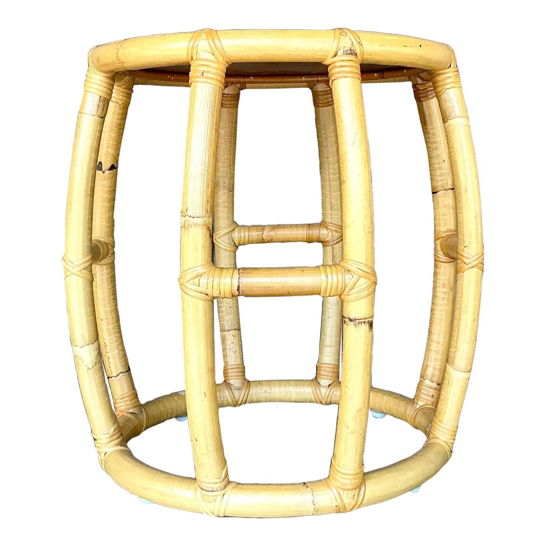 Vintage Coastal Rattan Side Table Khaki Woven Design 17x17x18.5 (1 of 6)