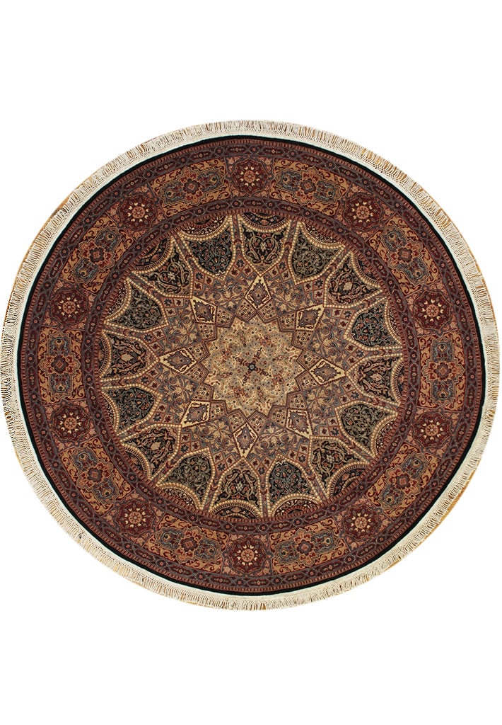 8.1 x 8.3 Round Dom Esfahan Rug Fine Wool Silk Hand Knotted: 8.1 x 8.3 Round Dom Esfahan Rug Fine Wool Silk Hand Knotted Free continental US Shipping This round rug measures approximately 8.1 x 8.3 feet and is hand-knotted in Esfahan using a fine blend of wool