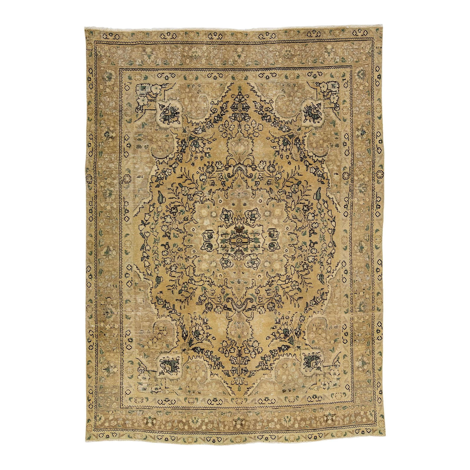 Vintage Persian Tabriz Handmade Wool Rug All-Over Ivory Floral 6'9 x 9'7: Vintage Persian Tabriz Handmade Wool Rug All-Over Ivory Floral 6'9 x 9'7 Discover the timeless elegance of this vintage Persian Tabriz handmade wool rug, dating back to the 1960s. This exquisite piece