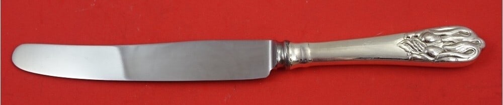 Carl Poul Petersen Blossom Sterling Silver Dinner Knife 9 3/4 inch: Carl Poul Petersen Blossom Sterling Silver Dinner Knife 9 3/4 inch This exquisite dinner knife from the Blossom pattern by Carl Poul Petersen is crafted from high-quality sterling silver. Measuring 9