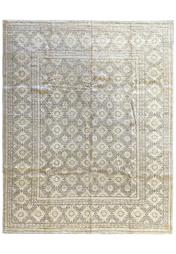 8.1 x 9.5 Handmade Ziglar Rug Natural Wool Khaki Earthy Colors: 8.1 x 9.5 Handmade Ziglar Rug Natural Wool Khaki Earthy Colors Free continental US Shipping Enhance your living space with the 8.1 x 9.5 Transitional Handmade Ziglar Rug, featuring a stunning blend of