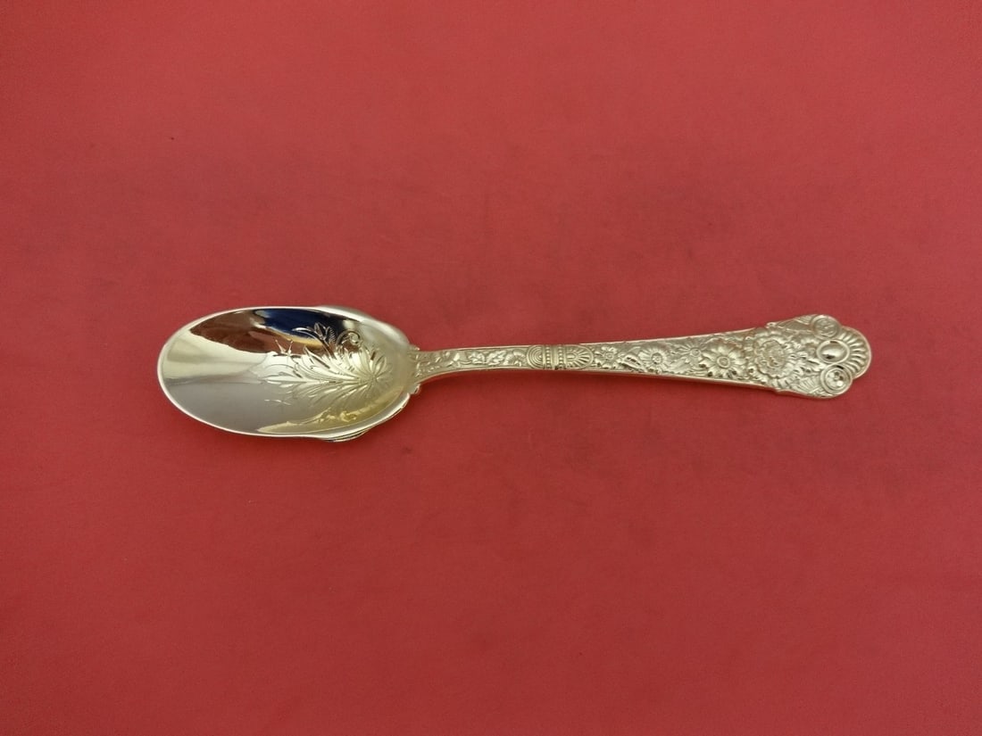 Gorham Cluny Vermeil Sterling Silver Ice Cream Spoon Brite-Cut 6 Inch: Gorham Cluny Vermeil Sterling Silver Ice Cream Spoon Brite-Cut 6 Inch Indulge in a touch of elegance with this Cluny Vermeil ice cream spoon by Gorham. Crafted from high-quality sterling silver, this
