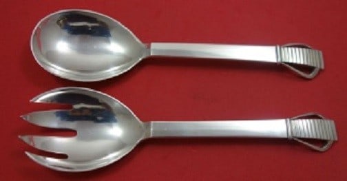 Georg Jensen Parallel Sterling Silver Salad Serving Set 2pc with Wings 6 3/4in (1 of 1)
