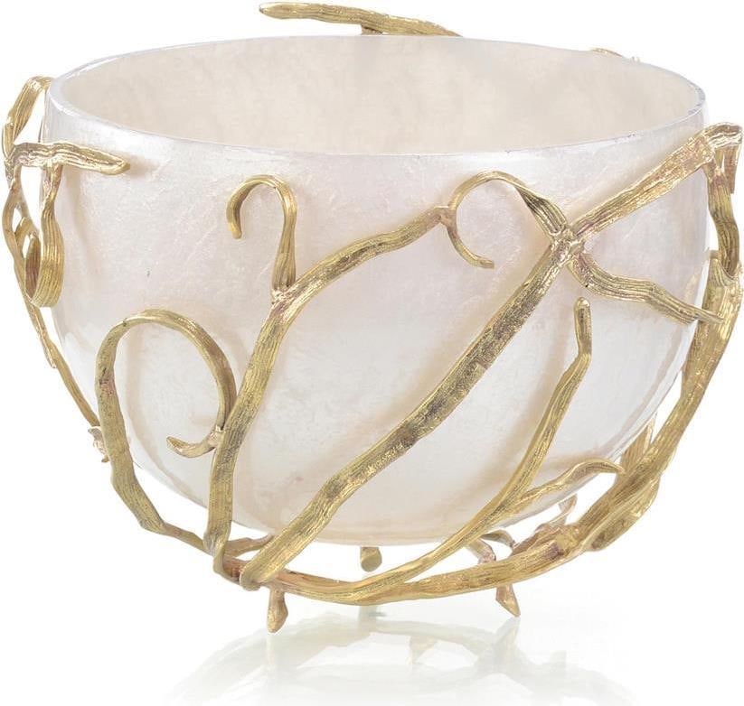John-Richard Art Nouveau Style Cream Brass Bowl 11.5H 15.5W 15.5D: John-Richard Art Nouveau Style Cream Brass Bowl 11.5H 15.5W 15.5D This elegant art bowl combines a sophisticated cream and polished brass finish, making it a stunning addition to any decor. Hand-cast