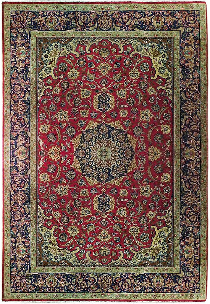 Handcrafted 8'4 x 12' Red Persian Tabriz Rug with Silk-Like Pile: Handcrafted 8'4 x 12' Red Persian Tabriz Rug with Silk-Like Pile Free continental US Shipping Discover the beauty of this handcrafted 8' 4" x 12' Red Semi-Antique Persian Tabriz Rug, meticulously crea