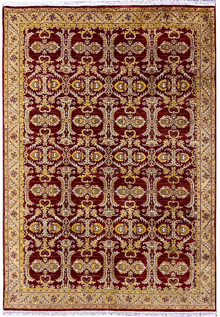 7.10 x 10 Hand-Knotted Transitional Area Rug in Warm Burgundy Green: 7.10 x 10 Hand-Knotted Transitional Area Rug in Warm Burgundy Green Free continental US Shipping Enhance your home with this exquisite 7.10 x 10 Quality Transitional Rug, masterfully combining traditi