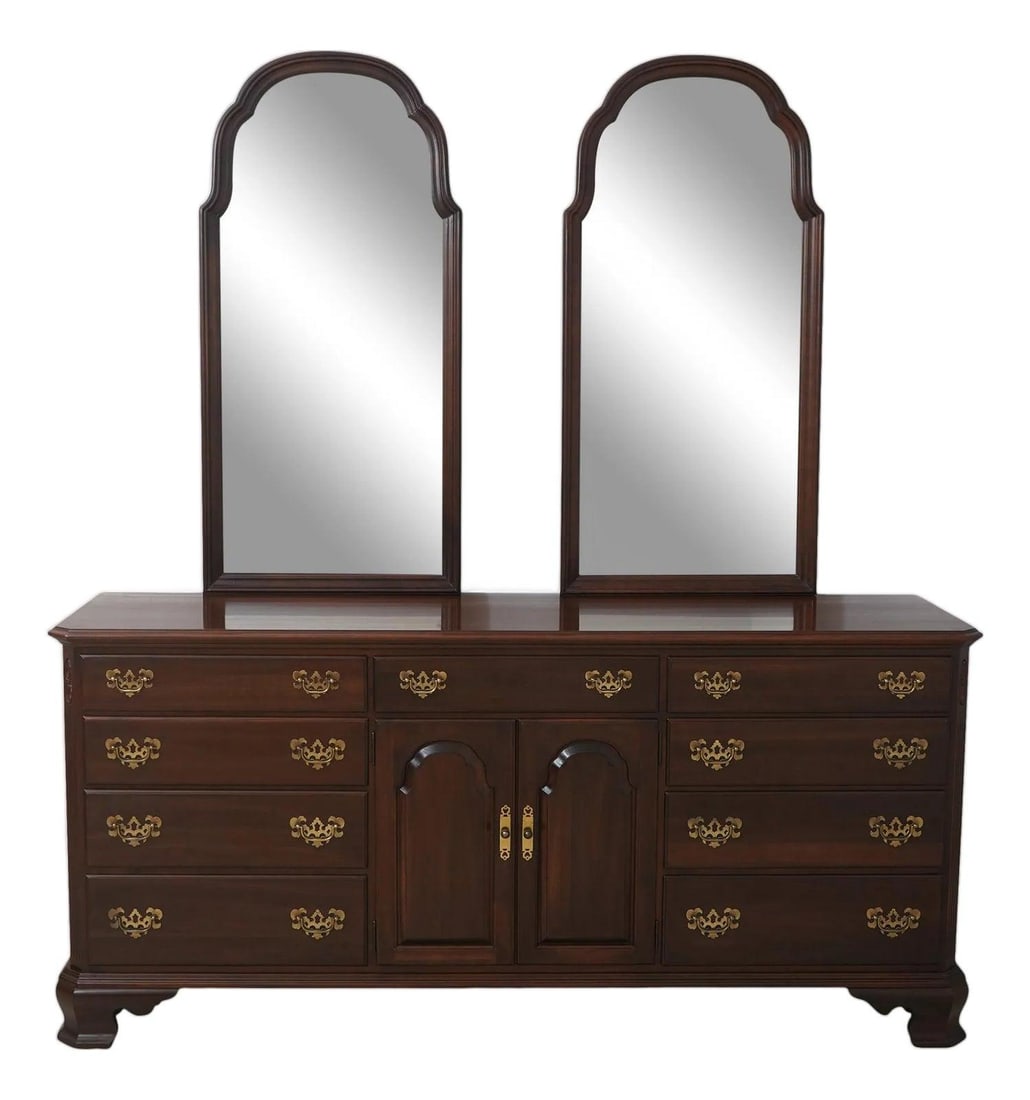 Ethan Allen Georgian Court Cherry Triple Dresser with Dual Mirrors (1 of 10)