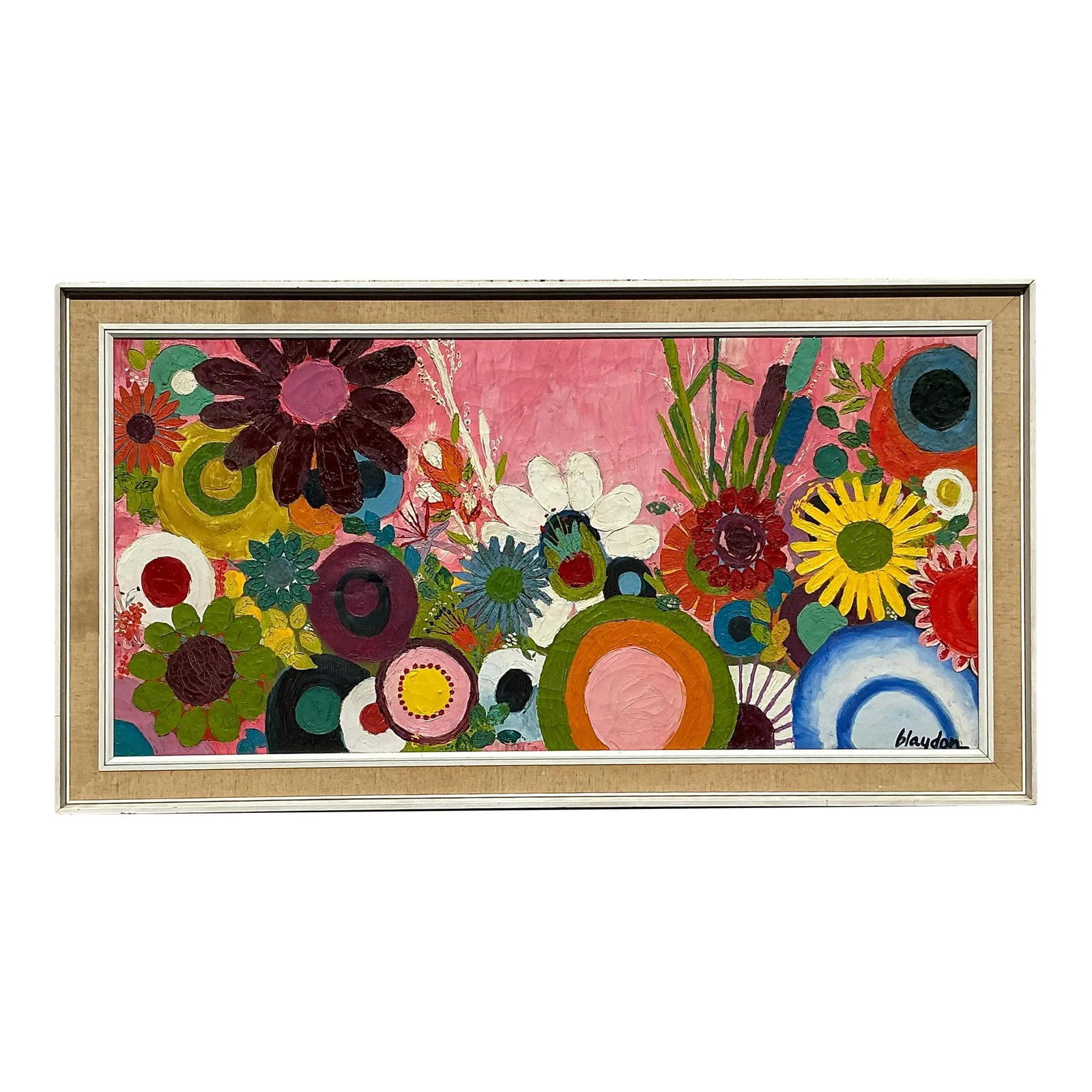 Vintage Boho Floral Oil Painting on Canvas 55.25x30 Pink: Vintage Boho Floral Oil Painting on Canvas 55.25x30 Pink Elevate your decor with this vintage boho floral oil painting on canvas. This original artwork showcases a stunning array of rich, vibrant colo