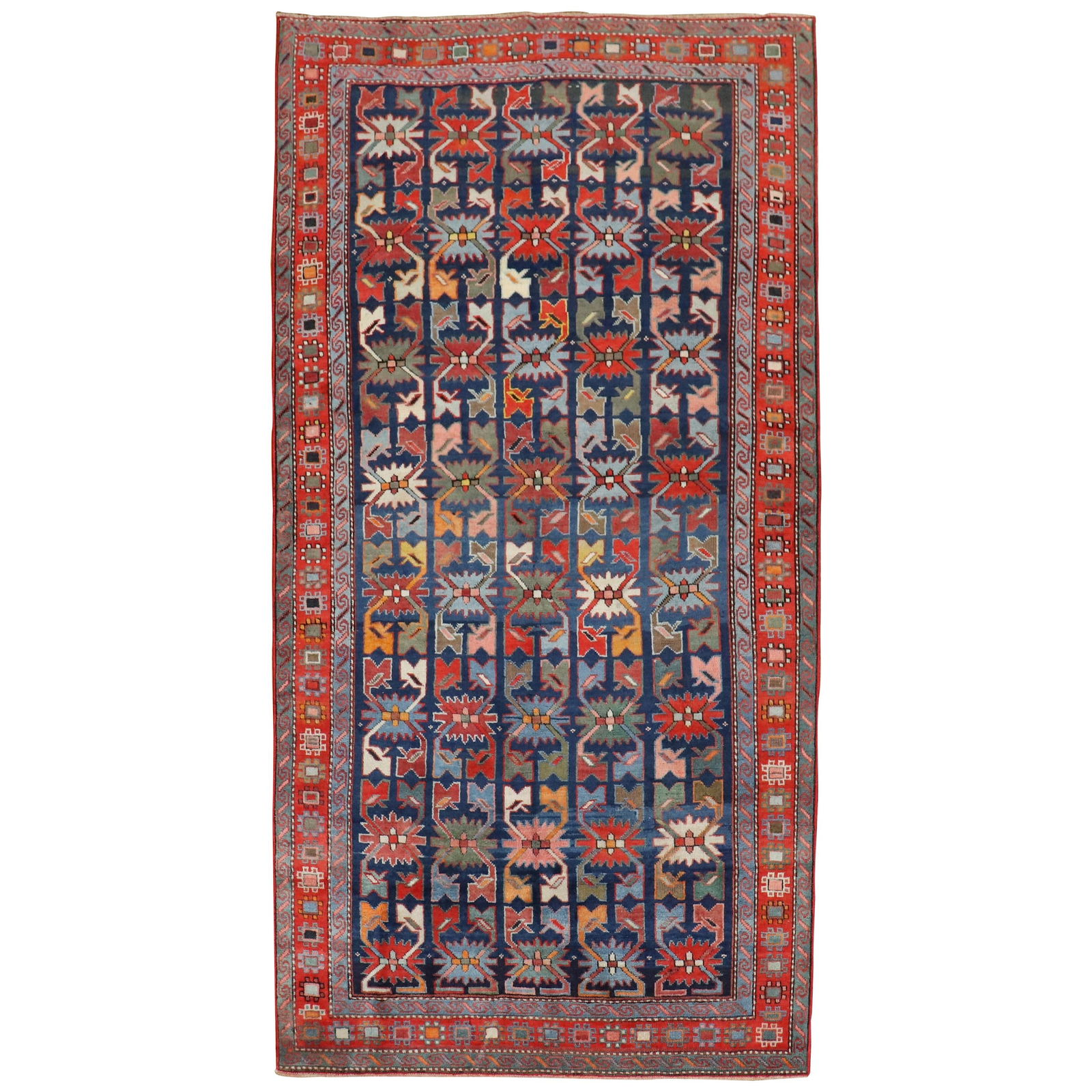 Colorful Early 20th Century Hand-Woven Karabagh Caucasian Rug: Colorful Early 20th Century Hand-Woven Karabagh Caucasian Rug This exquisite early 20th century Caucasian Karabagh rug is a stunning example of Bohemian style, showcasing a vibrant non-traditional mot