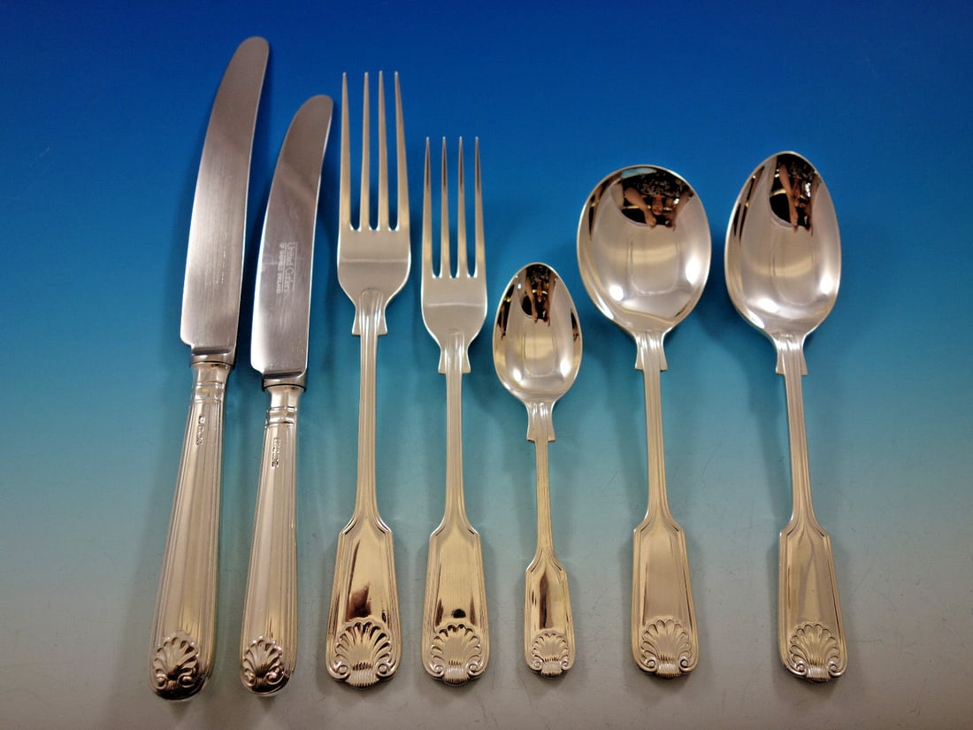 United Cutlers Sterling Silver Fiddle Thread & Shell 60-Piece Flatware Set with Storage Chest: United Cutlers Sterling Silver Fiddle Thread & Shell 60-Piece Flatware Set with Storage Chest This stunning Fiddle Thread & Shell flatware set by United Cutlers Ltd features exquisite English sterling