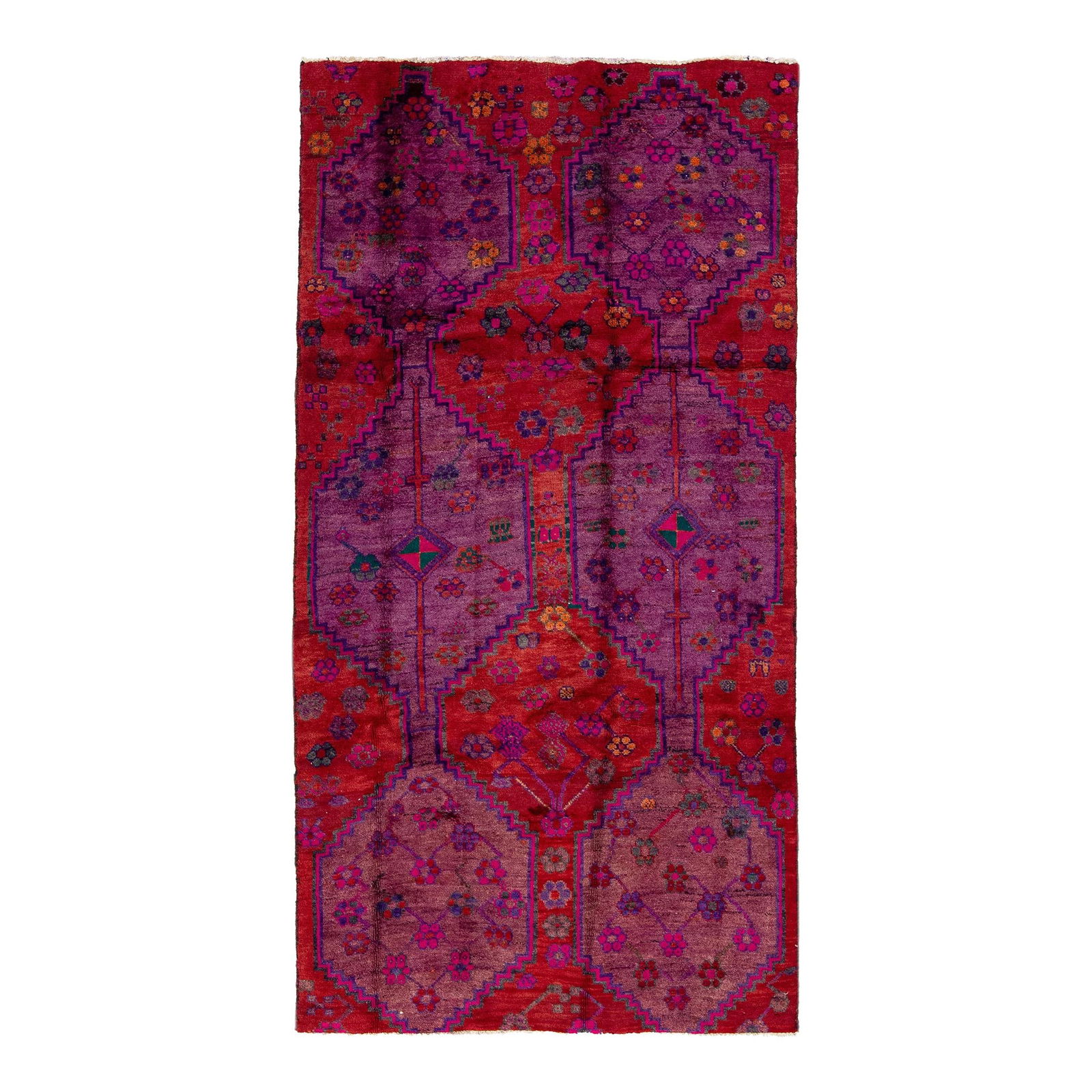 1960s Vintage Kurd Red Wool Medallion Rug 3'8 x 7'1: 1960s Vintage Kurd Red Wool Medallion Rug 3'8 x 7'1 Enhance your space with this stunning vintage Kurd hand-knotted wool rug. Featuring a vibrant red color field adorned with multicolor accents in an