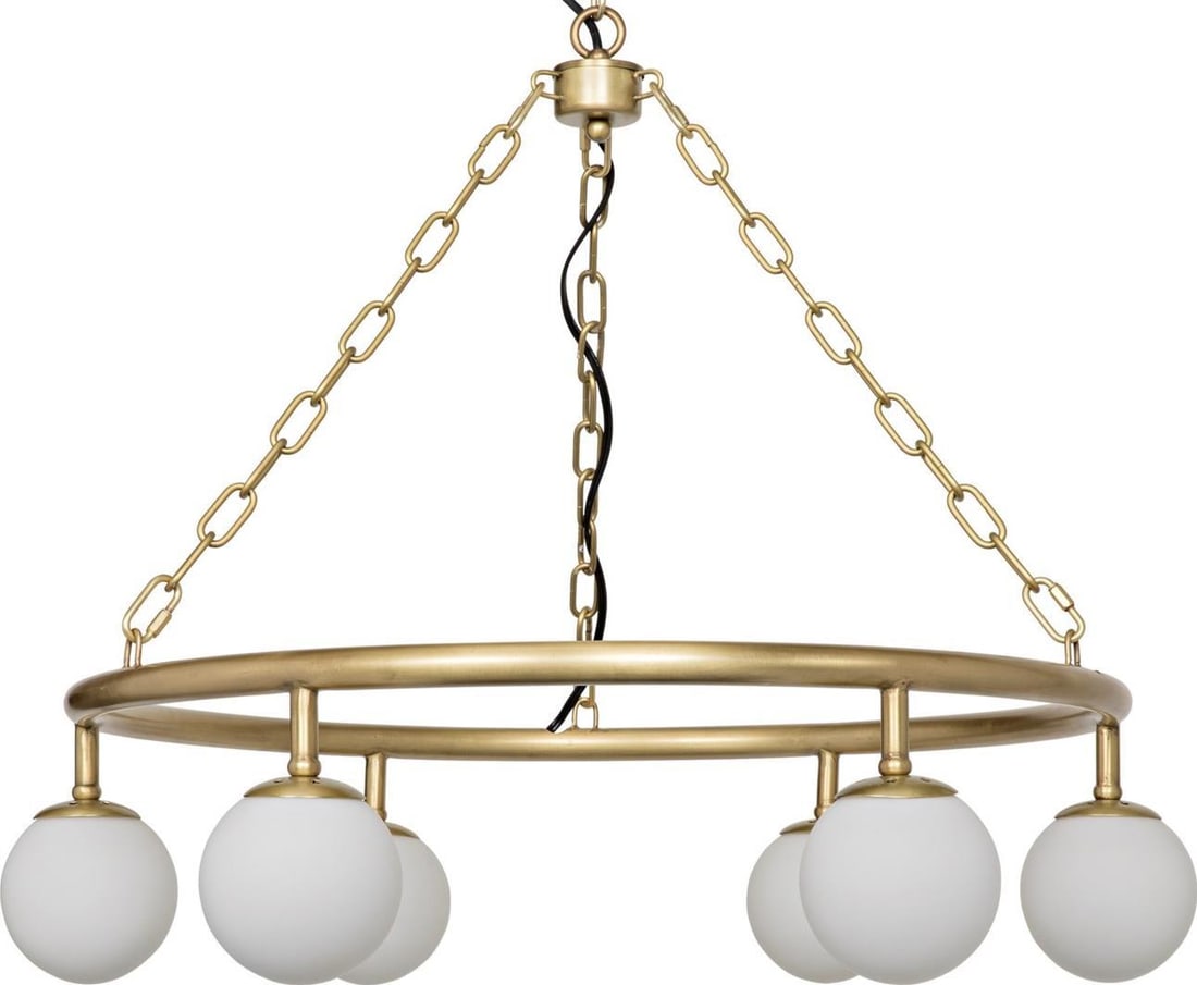 Noir Modena 6-Light Chandelier Brass Finish: Noir Modena 6-Light Chandelier Brass Finish Illuminate your space with this elegant 6-light chandelier, featuring a vintage-inspired design with an antique brass finish. This modern style chandelier i