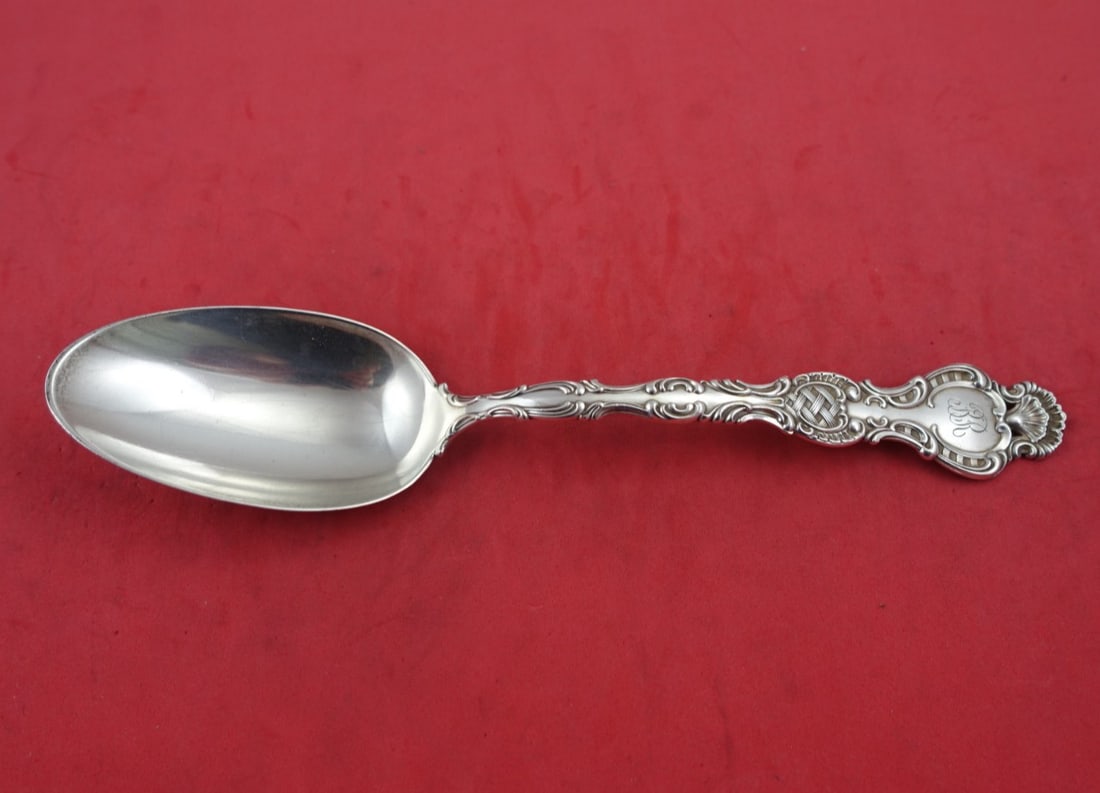 Durgin Regent Sterling Silver Serving Spoon 9 5/8 Inch Monogrammed: Durgin Regent Sterling Silver Serving Spoon 9 5/8 Inch Monogrammed This exquisite serving spoon is crafted from sterling silver (.925) and features the elegant Regent pattern by Durgin, a renowned mak