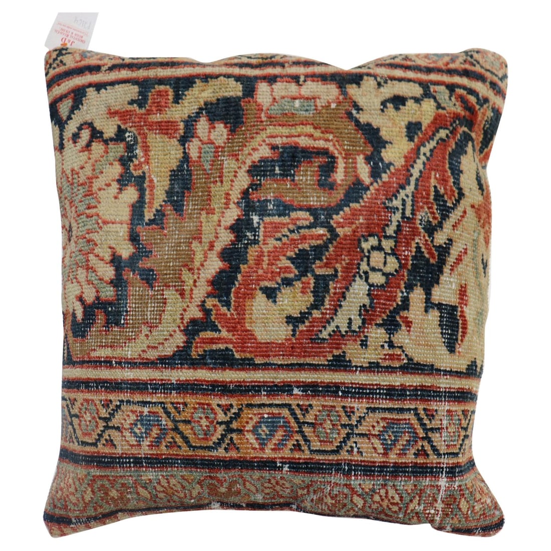 Antique Persian Mahal Rug Pillow Rust Color 24 x 24 Early 20th Century: Antique Persian Mahal Rug Pillow Rust Color 24 x 24 Early 20th Century This exquisite pillow is crafted from an antique Persian Mahal rug, featuring a traditional rust color with a stunning border des