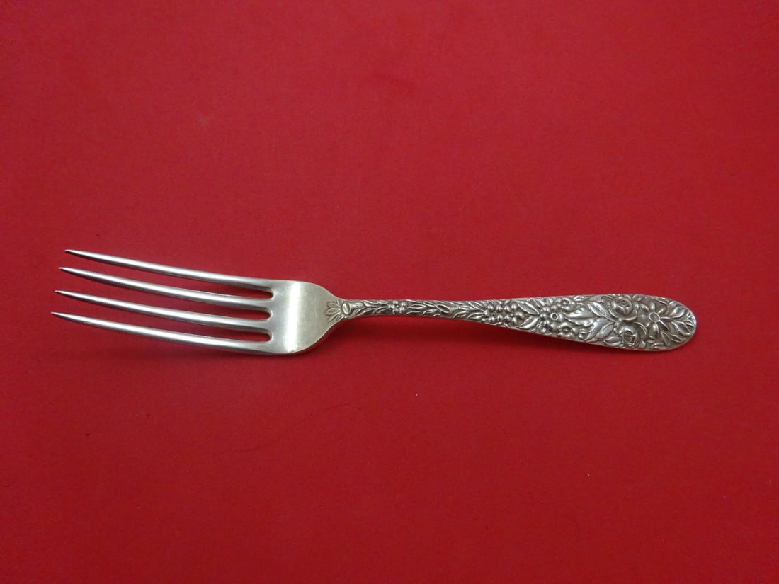 James R. Armiger Co. Repousse Sterling Silver Dinner Fork 7.5": James R. Armiger Co. Repousse Sterling Silver Dinner Fork 7.5" This exquisite dinner fork is crafted by James R. Armiger Co. and made from high-quality sterling silver. The fork measures 7 1/2 inches