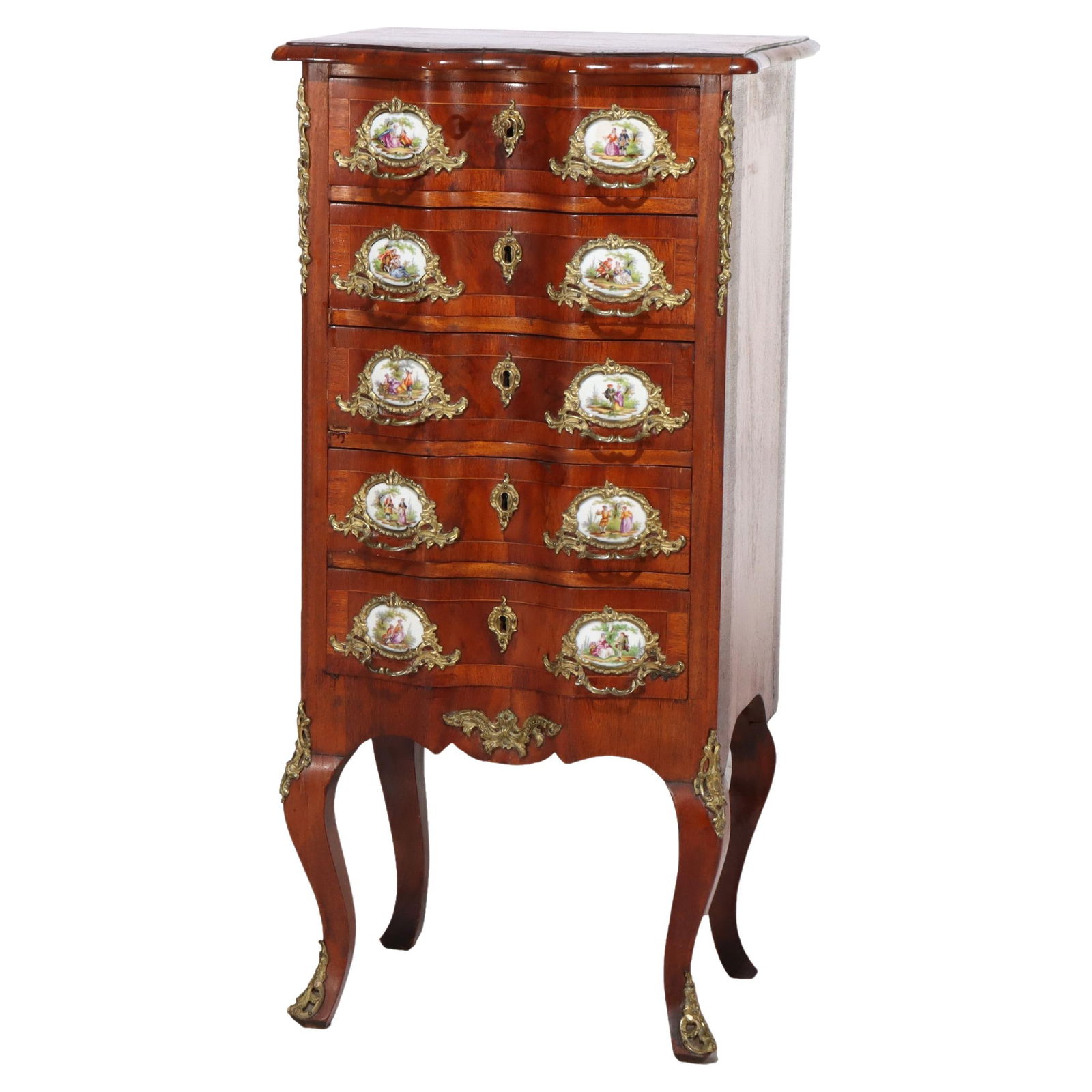 Antique French Louis XIV Mahogany Ormolu Five-Drawer Lingerie Chest C1890: Antique French Louis XIV Mahogany Ormolu Five-Drawer Lingerie Chest C1890 Experience the elegance of the late 19th century with this Antique French Louis XIV Style Mahogany & Ormolu Five-Drawer Linger