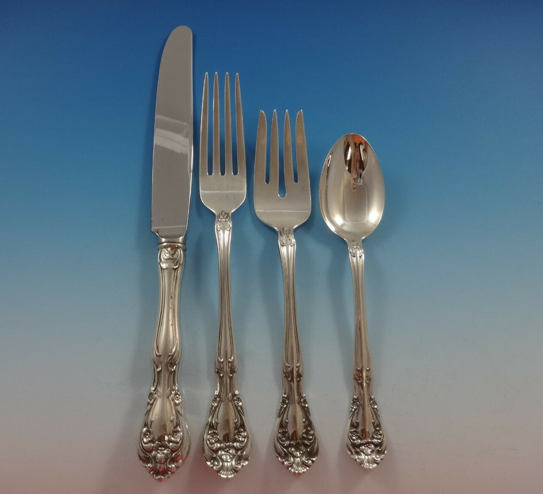 Alvin Chateau Rose Sterling Silver 4-Piece Regular Place Setting: Alvin Chateau Rose Sterling Silver 4-Piece Regular Place Setting Enhance your dining experience with this exquisite four-piece place setting from the Chateau Rose pattern by Alvin. Crafted from high-q