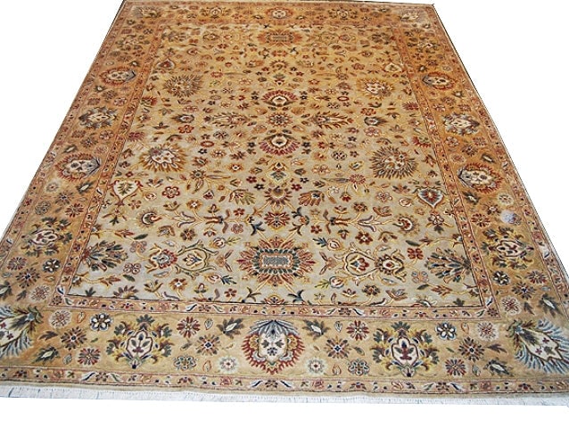 Beige Silk Wool Indian Rug 107 x 142 in Hand Knotted Traditional Area: Beige Silk Wool Indian Rug 107 x 142 in Hand Knotted Traditional Area Free continental US Shipping Enhance your living space with this exquisite 8.11 x 11.10 Beige Quality Silk & Wool Indian Rug. Hand