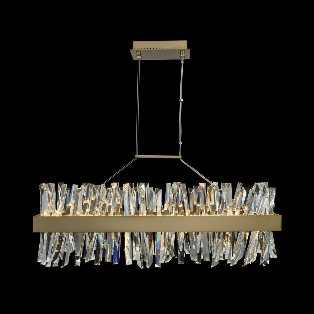 Kalco Glacier LED Rectangular Chandelier in Brushed Champagne Gold: Kalco Glacier LED Rectangular Chandelier in Brushed Champagne Gold Illuminate your space with the Stunning Glacier LED Rectangular Chandelier, a contemporary masterpiece designed to enhance any indoor