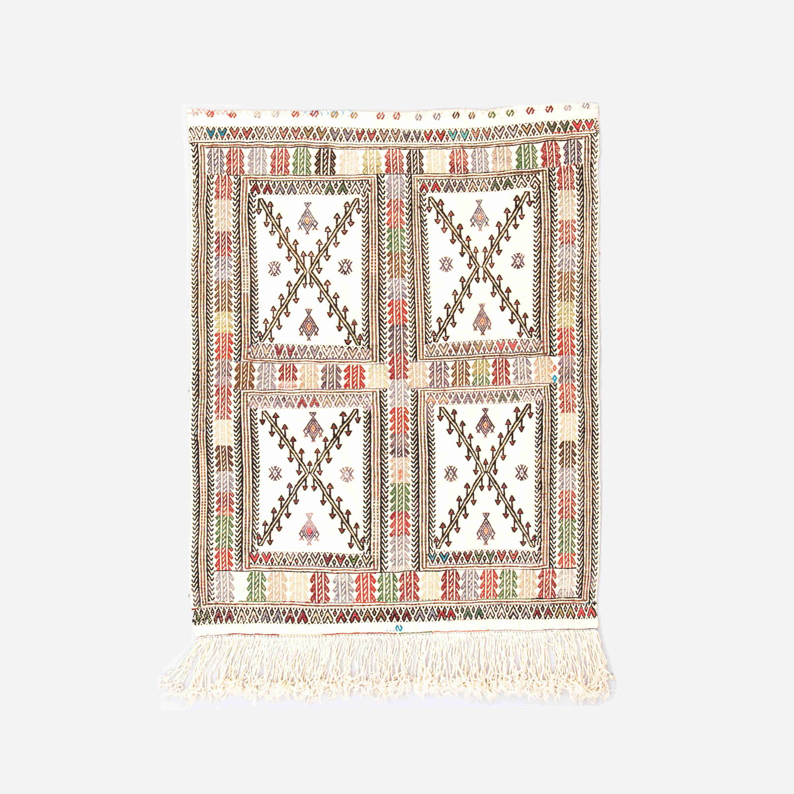 Authentic Handmade Cicim Wool Kilim 37.8 x 49.2 Inches: Authentic Handmade Cicim Wool Kilim 37.8 x 49.2 Inches This authentic handmade Cicim rug showcases the traditional craftsmanship of kilim weaving. Crafted from high-quality wool on wool, this stunning