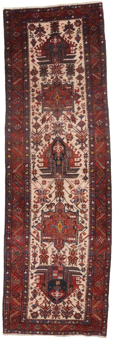 Vintage 1960s 4x12 Hand-Knotted Geometric Oriental Runner Rug: Vintage 1960s 4x12 Hand-Knotted Geometric Oriental Runner Rug Enhance your living space with this stunning semi-antique Oriental runner rug featuring a captivating geometric design. Measuring 3'9" x 1