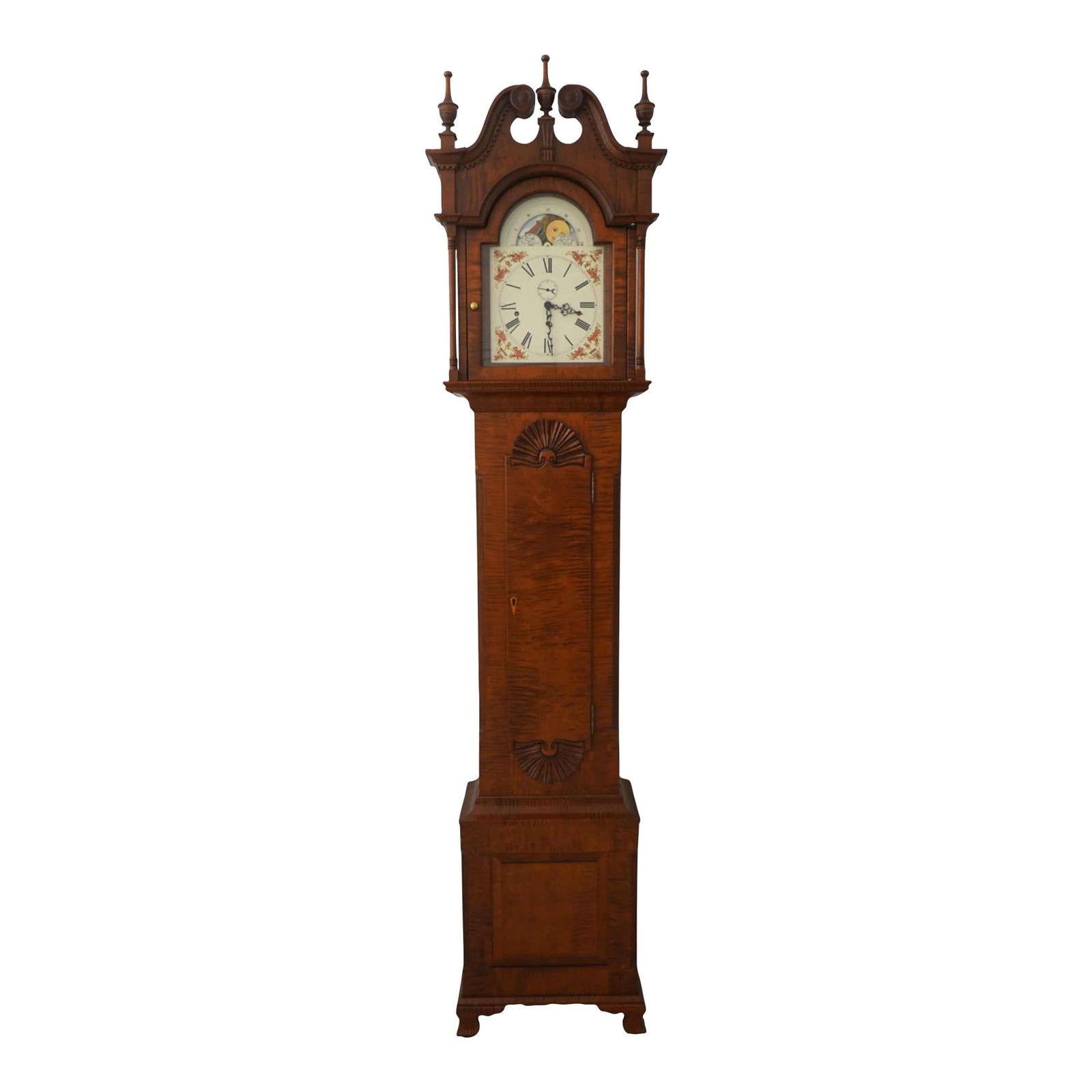 Chippendale Style Tiger Maple Grandfather Clock with Moon Dial (1 of 10)