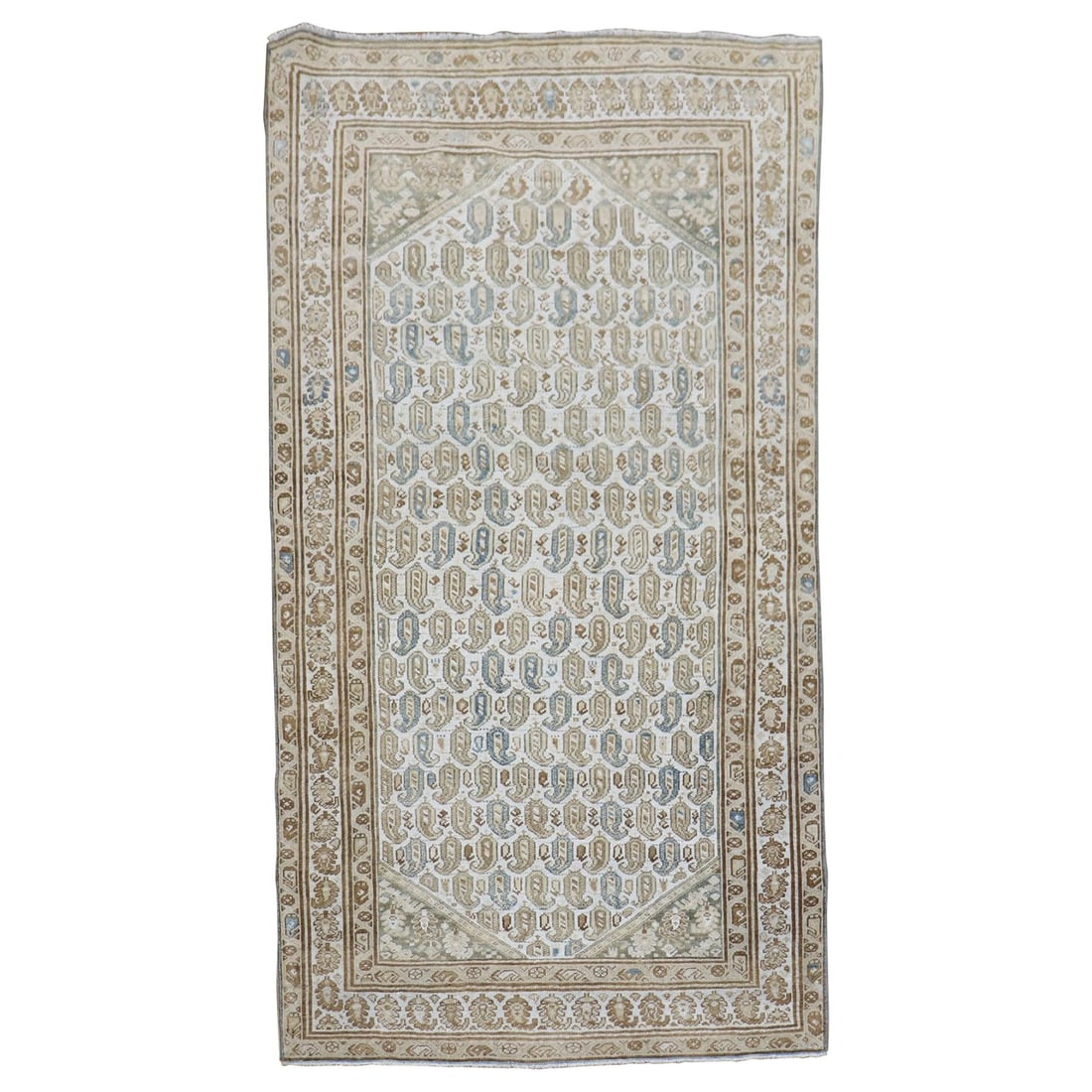 Hand-Knotted Persian Malayer Rug 3'6'' x 6' in Ivory Blue Brown: Hand-Knotted Persian Malayer Rug 3'6'' x 6' in Ivory Blue Brown Discover the exquisite charm of this early 20th century Persian Malayer rug, showcasing a captivating paisley "boteh" design against a c