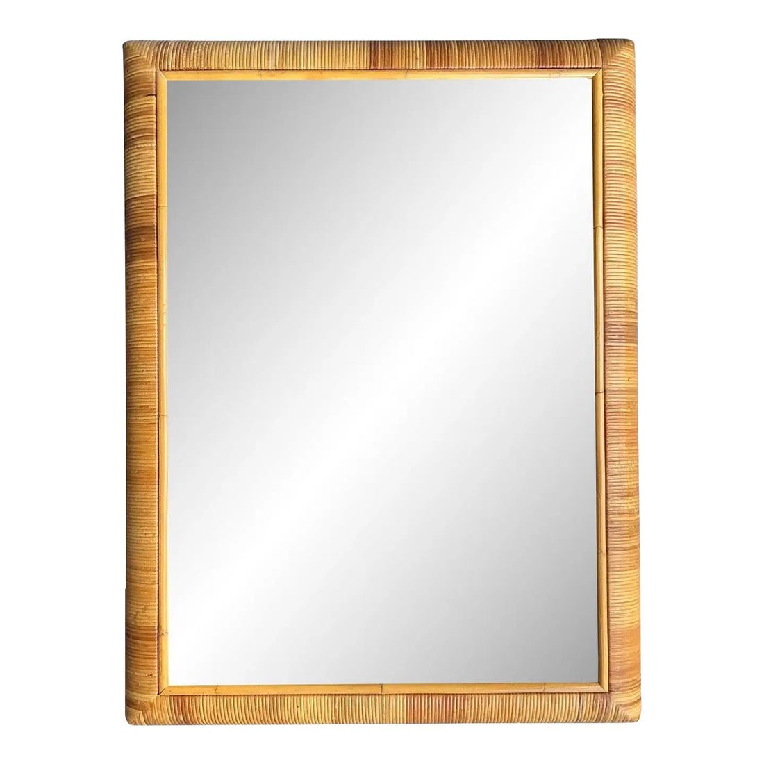 Elegant Vintage Rattan Mirror 36.5x48.25 Coastal Design: Elegant Vintage Rattan Mirror 36.5x48.25 Coastal Design Enhance your space with this Vintage Boho Wrapped Rattan Mirror, a stunning piece featuring a beautifully crafted frame made from tightly wrappe
