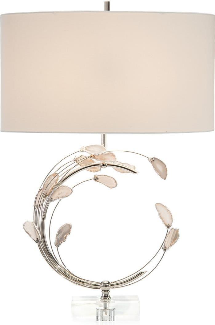 John-Richard 32 Inch Swirling Silver Agate Table Lamp: John-Richard 32 Inch Swirling Silver Agate Table Lamp Illuminate your elegant space with this stunning 32" Swirling Silver Agate Lamp, designed to enhance any decor. Featuring a graceful oval shade cr
