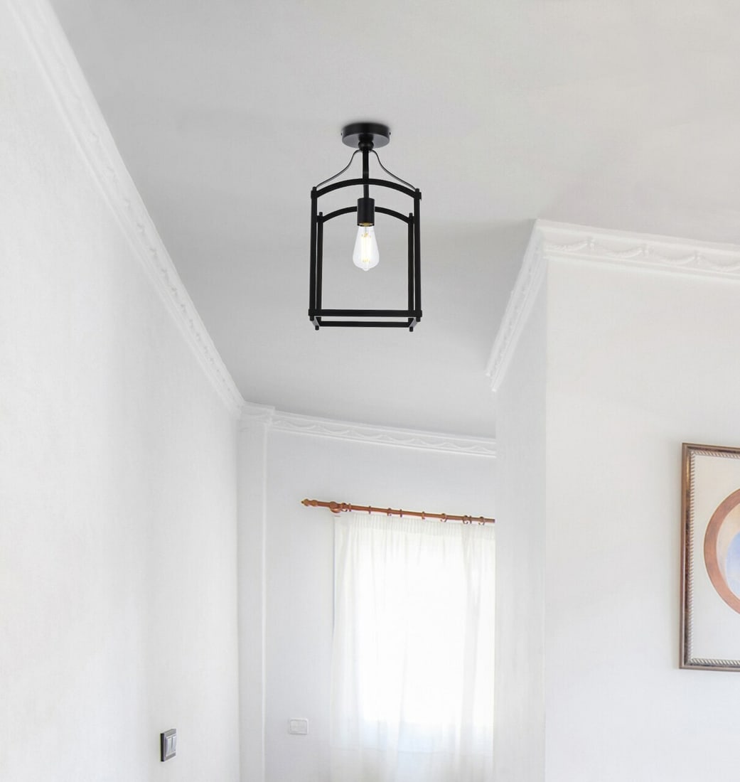 Janet Black Flush Mount Ceiling Light 1-Light Modern Fixture 18.4in x 10in: Janet Black Flush Mount Ceiling Light 1-Light Modern Fixture 18.4in x 10in This mid-century modern flush mount ceiling light features a sleek black iron and steel construction with a rectangular black