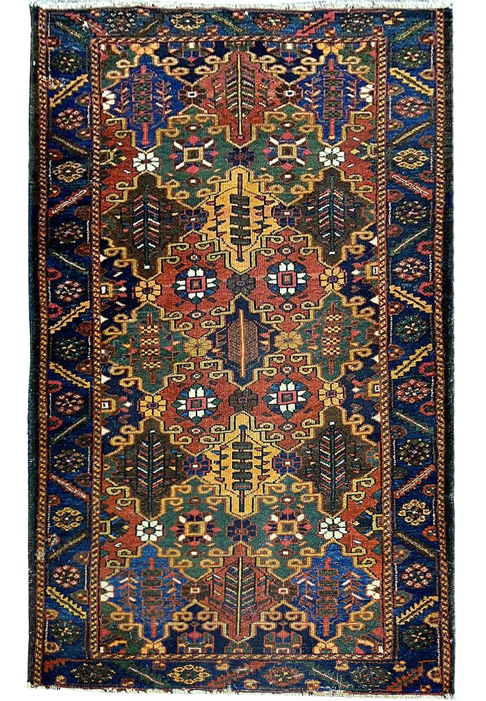 Hand-Knotted 4'4 x 6'9 Multi-Color Semi-Antique Baktiar Persian Rug: Hand-Knotted 4'4 x 6'9 Multi-Color Semi-Antique Baktiar Persian Rug Free continental US Shipping Discover the exquisite 4' 4" x 6' 9" Multi-Color Semi-Antique Baktiar Persian Rug, a stunning piece tha