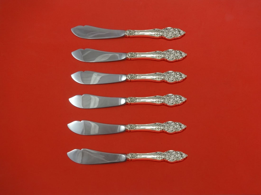 Reed and Barton Vienna Sterling Silver Trout Knife Set 6pc Custom 7.5": Reed and Barton Vienna Sterling Silver Trout Knife Set 6pc Custom 7.5" Enhance your dining experience with this exquisite 6-piece trout knife set from Reed and Barton, crafted in the elegant Vienna pa