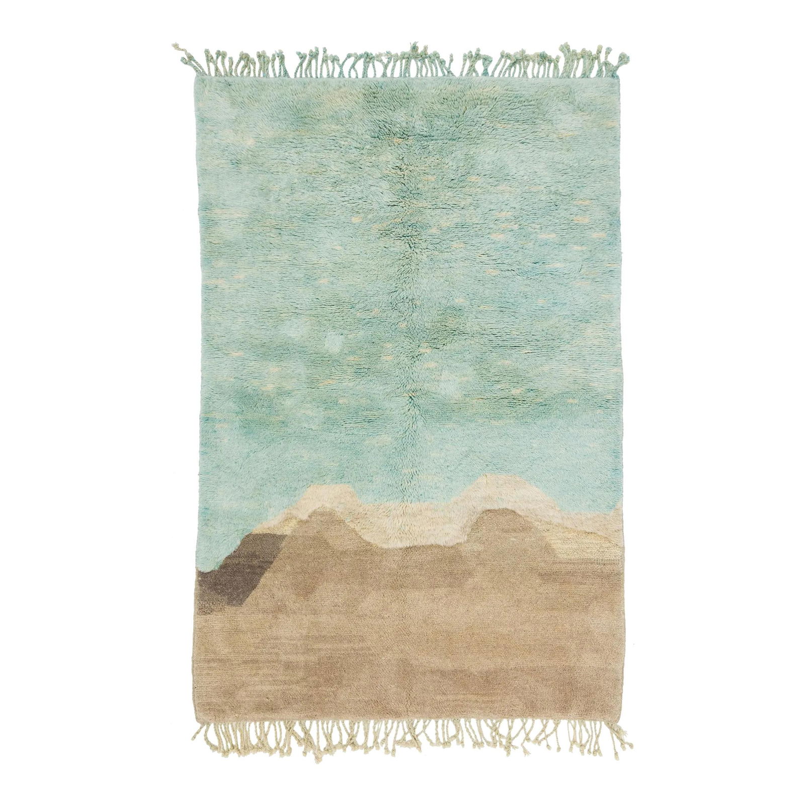 Handmade Modern Abstract Moroccan Wool Rug Green Brown 5'2 x 7'10: Handmade Modern Abstract Moroccan Wool Rug Green Brown 5'2 x 7'10 Elevate your living space with this exquisite hand-knotted wool rug, showcasing a contemporary Moroccan style. Its captivating abstrac