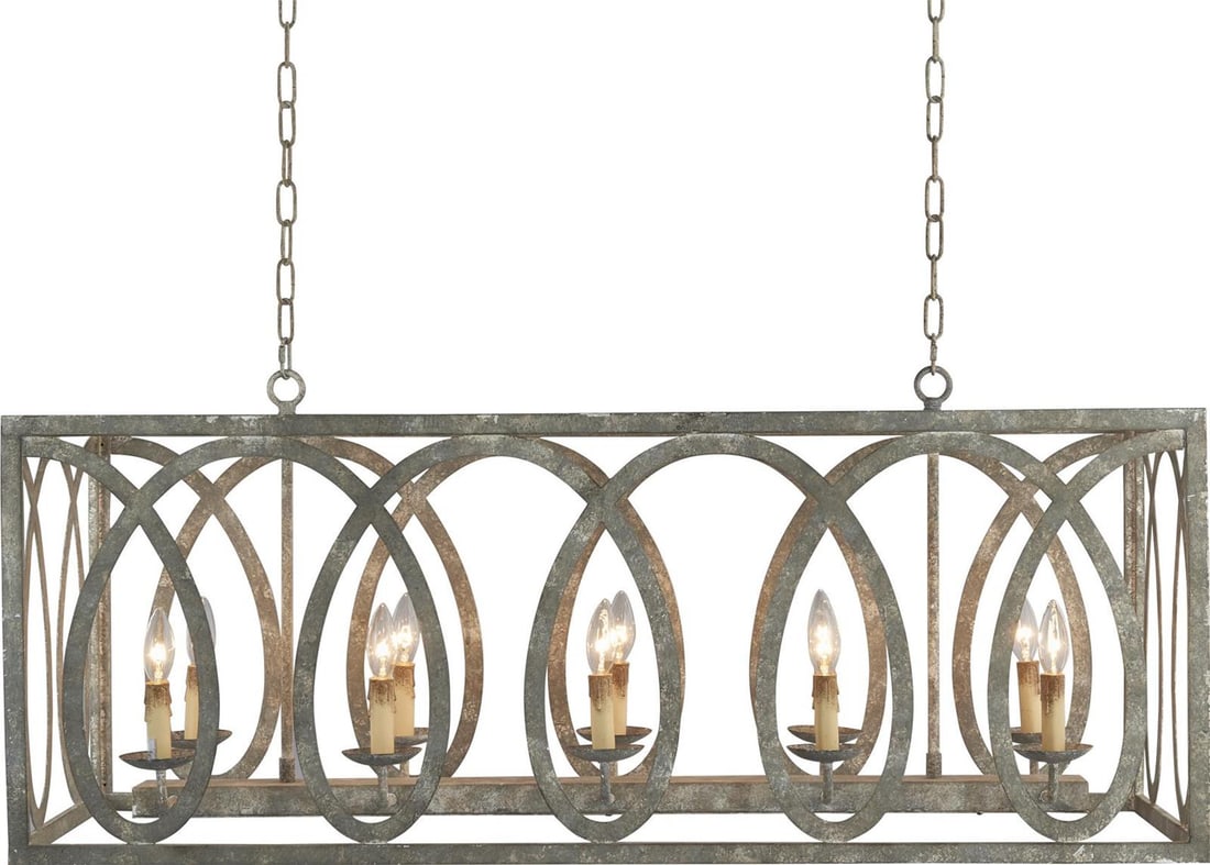 Terracotta Palma Farmhouse Chandelier Washed Gray 10 Light UL-Listed: Terracotta Palma Farmhouse Chandelier Washed Gray 10 Light UL-Listed Illuminate your space with the Rustic Allure of the Palma Farmhouse Chandelier. This stunning linear chandelier features a washed g