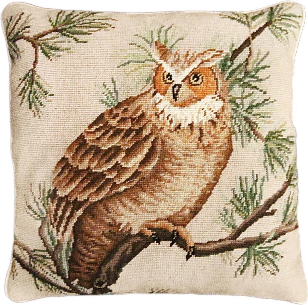 Folk Art Barn Owl Needlepoint Throw Pillow with Down Insert (1 of 1)