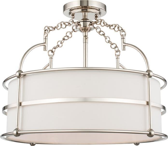 Kalco Carson 18 Inch Polished Nickel Pendant Light: Kalco Carson 18 Inch Polished Nickel Pendant Light Introducing the Luxurious Carson Pendant, a contemporary lighting fixture that elegantly combines style and functionality. Designed to be a statement