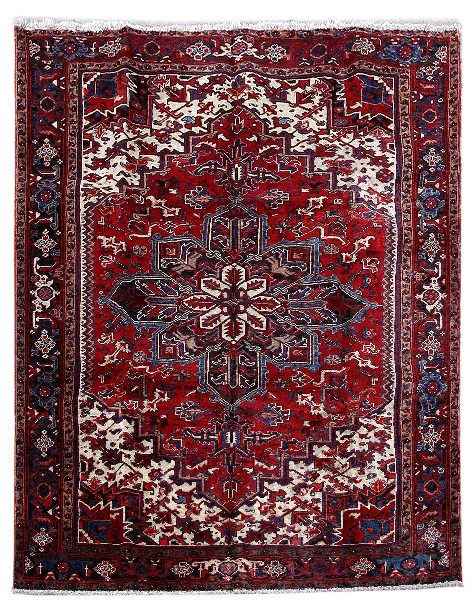Handcrafted 7.7 x 9.8 Red Persian Heriz Rug Wool Artisan Design: Handcrafted 7.7 x 9.8 Red Persian Heriz Rug Wool Artisan Design Free continental US Shipping Enhance your living space with this exquisite 7.7 x 9.8 Red Persian Heriz Rug, handwoven by skilled artisan