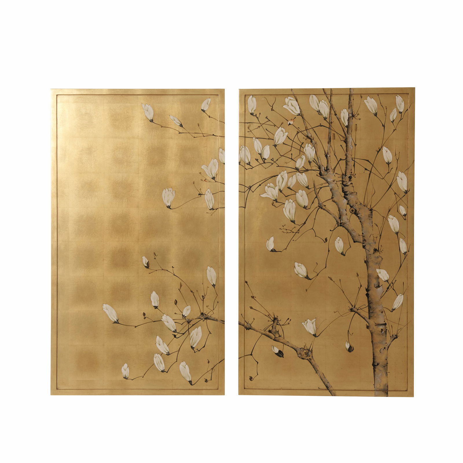 Theodore Alexander Japanese Magnolia Wall Art Set: Theodore Alexander Japanese Magnolia Wall Art Set Enhance your decor with this stunning antique style-inspired painting featuring spring magnolias. This exquisite piece is designed in an Italian gold