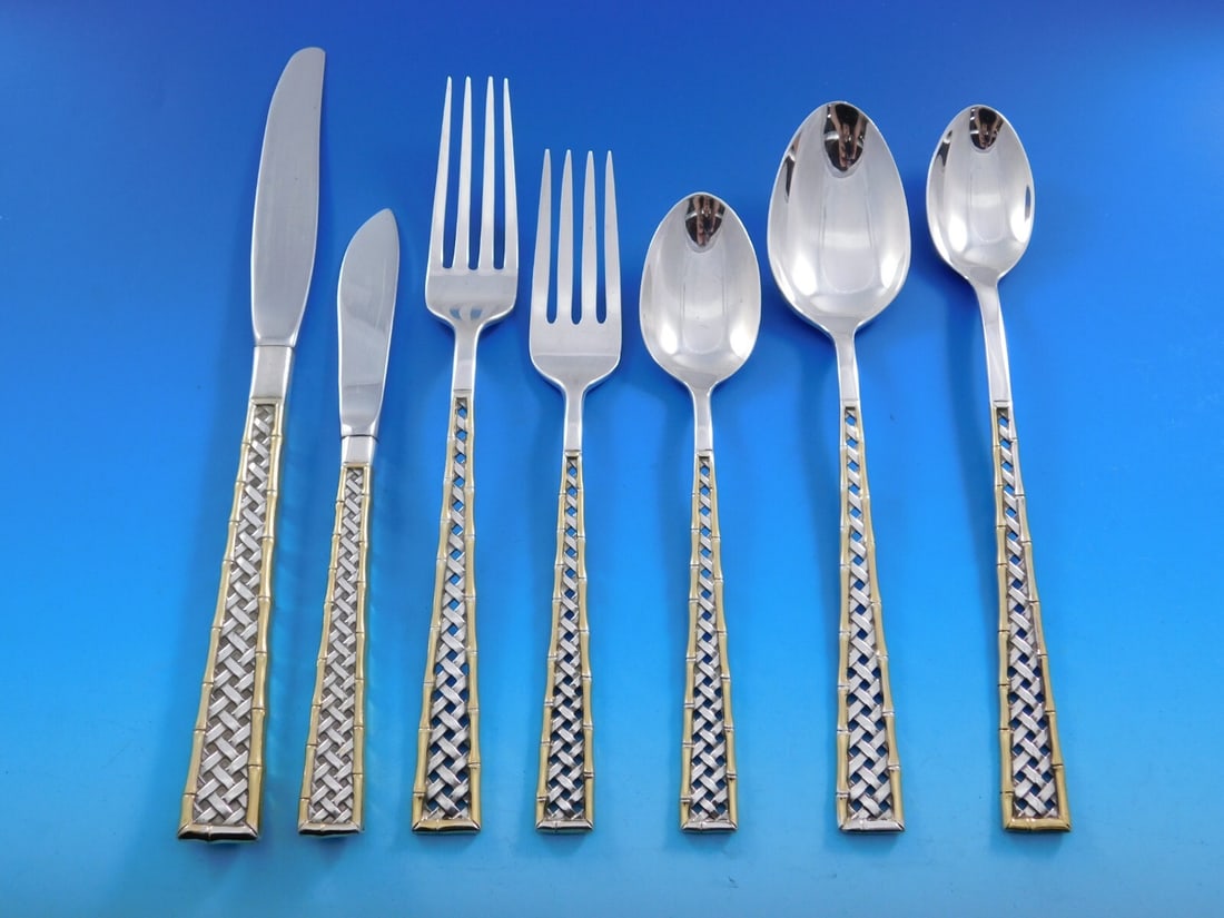 International Silver Golden Tradewinds 91 Piece Sterling Flatware Set with Bamboo Design: International Silver Golden Tradewinds 91 Piece Sterling Flatware Set with Bamboo Design Introducing the Golden Tradewinds flatware set by International Sterling, a stunning collection that combines e