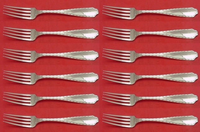 Tiffany & Co Marquise Sterling Silver Fork Set of 12: Tiffany & Co Marquise Sterling Silver Fork Set of 12 This exquisite set of 12 regular forks from Tiffany & Co. showcases the elegant Marquise pattern, crafted from high-quality sterling silver. Each f