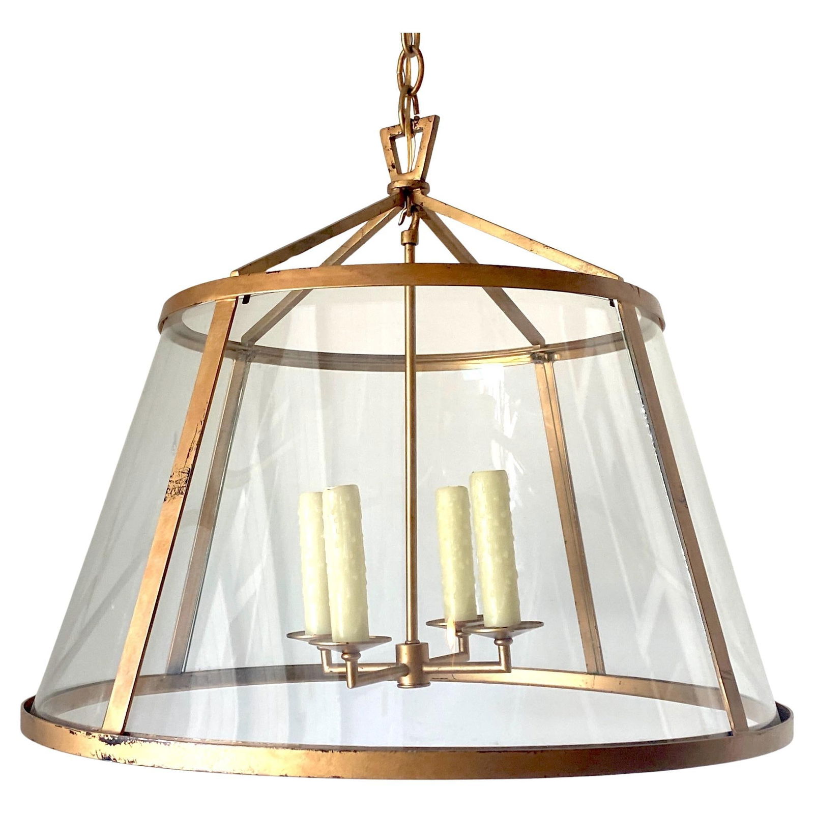 French Modern Gilt Metal Pendant Light with Curved Glass Adnet Style: French Modern Gilt Metal Pendant Light with Curved Glass Adnet Style Illuminate your space with this exquisite French Modern Style Pendant, inspired by the renowned designs of Jacques Adnet. Featuring