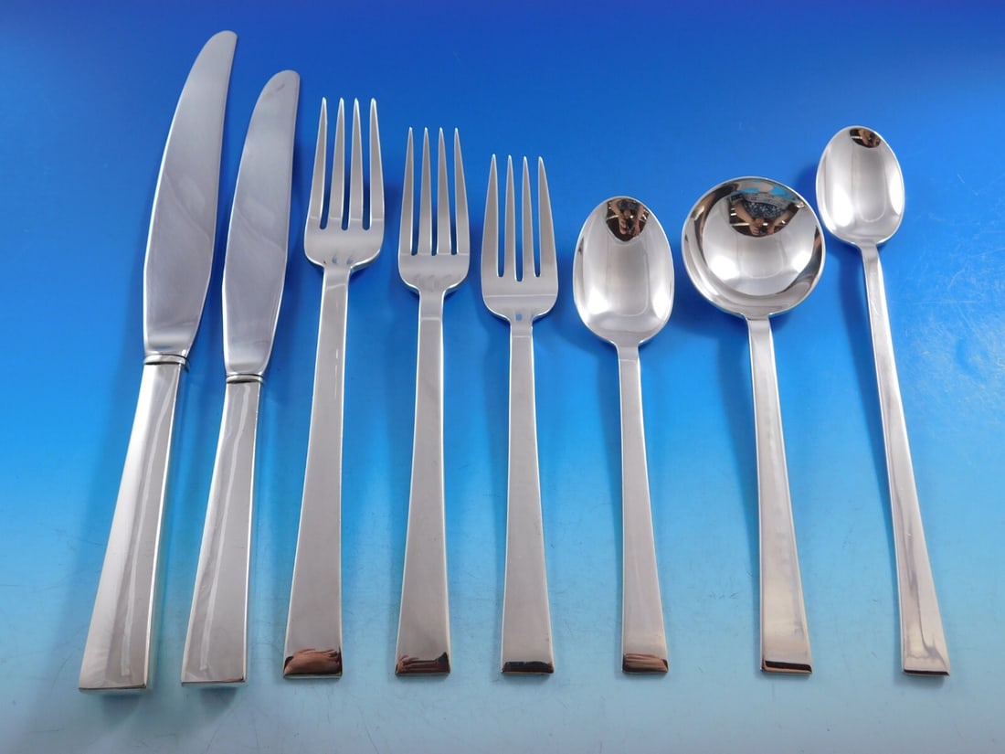 Continental Sterling Silver Flatware Set for 12 by International Silver 104 pcs: Continental Sterling Silver Flatware Set for 12 by International Silver 104 pcs Enhance your dining experience with this exquisite Continental by International Sterling Silver Flatware Service for 12,